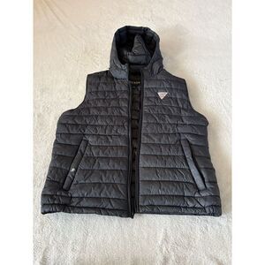 Guess Puffer Vest Men's Large Hooded‎ Zip Front Black